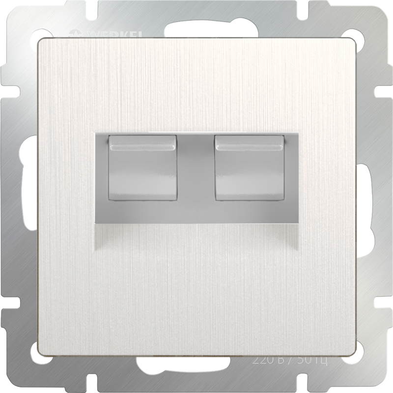 Розетка компьютерная, двойная RJ-45. Цвет Перламутровый рифленый. Werkel (Веркель). Встраиваемые механизмы. WL01-RJ45+RJ45+WL13-RJ45+RJ45-CP. a033759+a040900